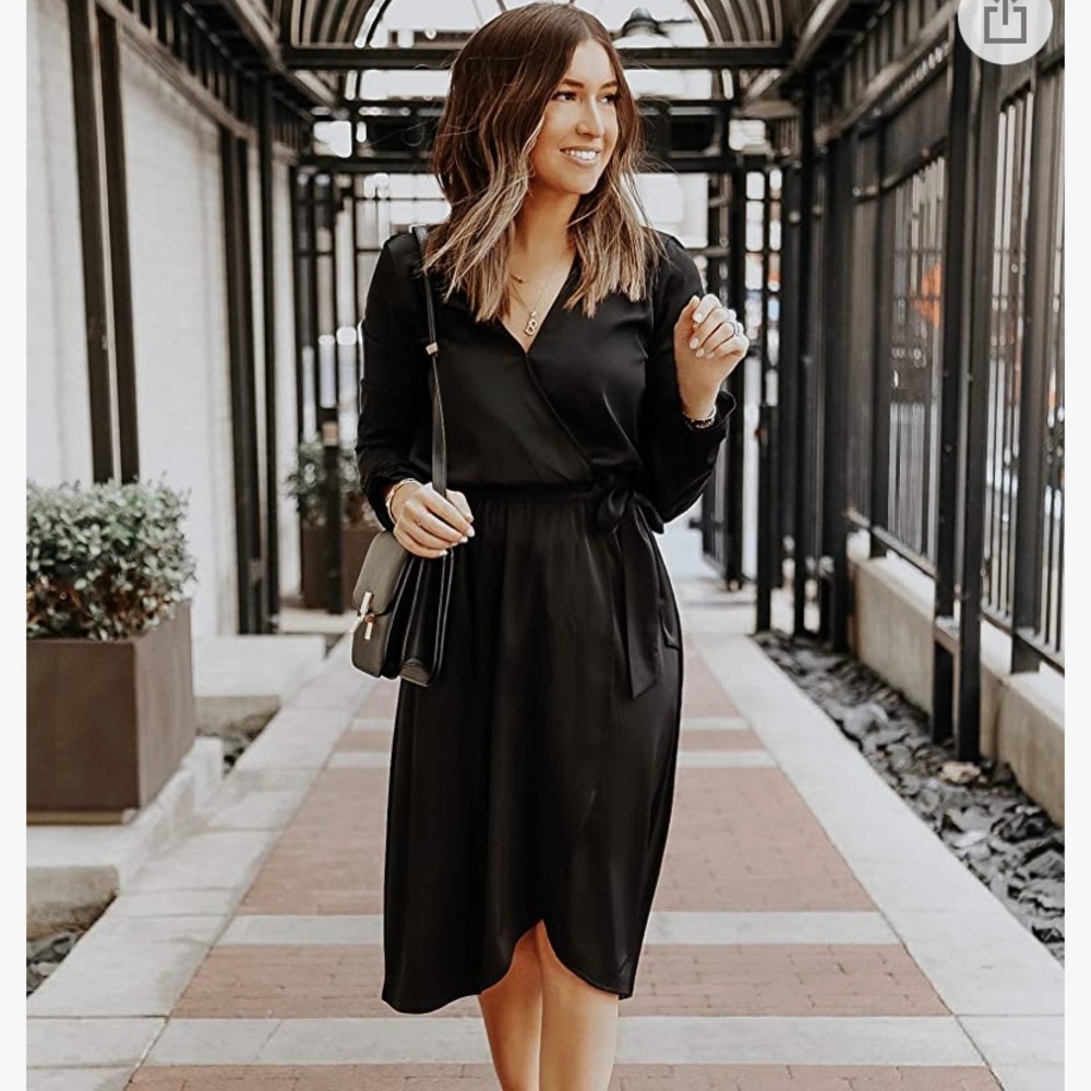 Somewhere Lately - The Drop - Black Stretch-Satin Faux-Wrap Midi Dress - Size XL